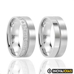 Par de Alianças de Namoro em Prata 950 - 24K109 - ... - Inova Jóias