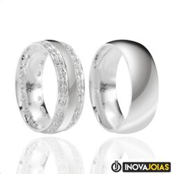 Par de Alianças Cravejadas de Namoro em Prata 950 ... - Inova Jóias
