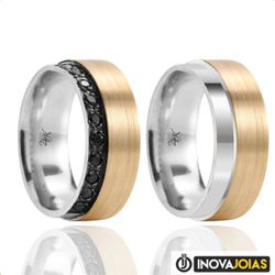 Par de Alianças de Namoro em Prata 950 com Ouro 10... - Inova Jóias