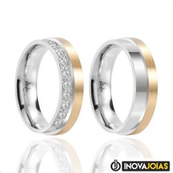 Par de Alianças de Namoro em Prata 950 com Capa de... - Inova Jóias
