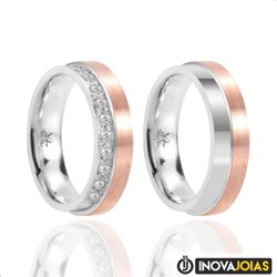 Par de Alianças de Namoro em Prata 950 Com Ouro 10... - Inova Jóias