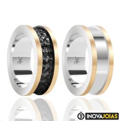 Par de Alianças de Namoro em Prata 950 com Ouro 10... - Inova Jóias