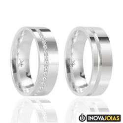 Alianças Cravejadas de Namoro em Prata 950 - 24K76... - Inova Jóias