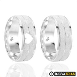 Par de Alianças Diamantadas de Namoro em Prata 950... - Inova Jóias