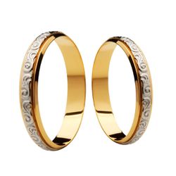 Par de Alianças Casamento Modelo Trabalhado Ouro A... - INSPIRY JOIAS