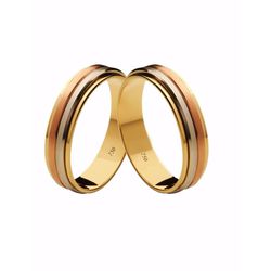 Par de Alianças Casamento Modelo Trabalhado Tricol... - INSPIRY JOIAS