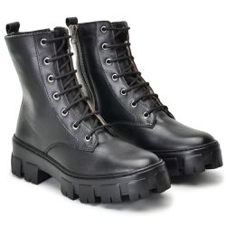 Bota coturno feminina em couro legitimo cor Preto ... - Ipê Mulato