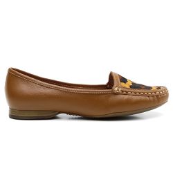 Mocassim De Couro Cor Havana Detalhe Em Onça 24000... - Ipê Mulato