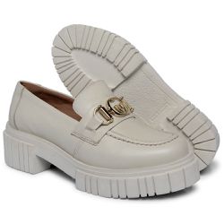 Mocassim Couro TratoradO Metal Cor Branco 9003 FER... - Ipê Mulato