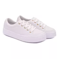 Sapatênis Casual Feminino Rasteiro Cor Branco Mod.... - Izabela Araújo Calçados