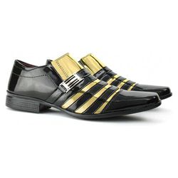 Sapato Social Preto Com Dourado Masculino Verniz 1... - J Calçados