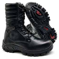 Coturno Bm Brasil Com Zíper De Couro Militar Preto... - J Calçados