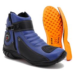 Bota Motociclista Cano Curto Azul e Preto Em Couro... - J Calçados