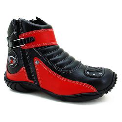 Bota Motociclista Cano Curto Preta e Vermelha Em C... - J Calçados