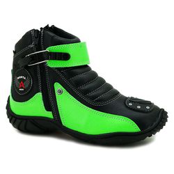 Bota Motociclista Cano Curto Preta e Verde Em Cour... - J Calçados