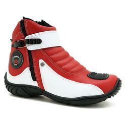 Bota Motociclista Cano Curto Vermelha e Branca Em ... - J Calçados
