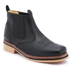 Botina Preta Masculina Em Couro Bico Quadrado 0202 - J Calçados