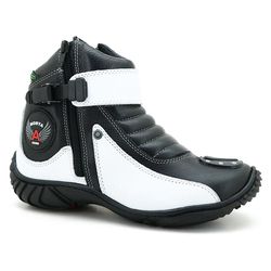 Bota Motociclista Cano Curto Preta e Branca Em Cou... - J Calçados