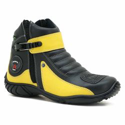 Bota Motociclista Cano Curto Preta e Amarela Em Co... - J Calçados