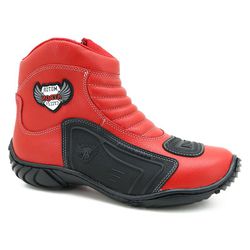 Bota De Motoqueiro De Couro Legítimo Vermelha 283 - J Calçados