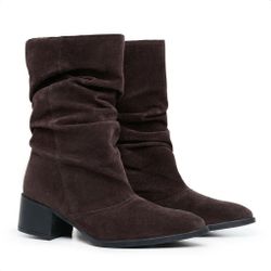 Bota Feminina Slouch Camurça Cano Médio Salto Bloc... - JECY SHOES