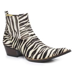 Botina Masculina Bico Fino Couro Pelo Zebra - 4602 - JM Country