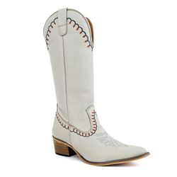 Bota Texana Feminina Country Couro Legítimo Off Wh... - JM Country