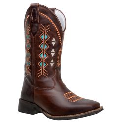  Bota Texana Feminina Bico Quadrado Couro Fóssil C... - JM Country