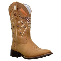 Bota Texana Feminina Bico Quadrado Couro Crazy Hor... - JM Country