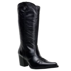 Bota Texana Feminina Bico Fino Couro Legítimo Pret... - JM Country