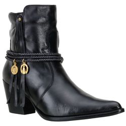 Bota Country Feminina Cano Curto Couro Preto com P... - JM Country