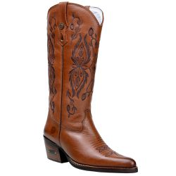 Bota Texana Feminina Bico Fino Couro Legítimo Floa... - JM Country
