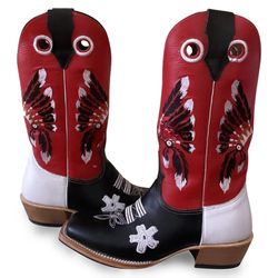 Bota Texana Carrapeta Couro Floater Preto/ Branco ... - JM Country