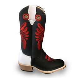 Bota Texana Carrapeta Couro Mustang Preto e Floate... - JM Country