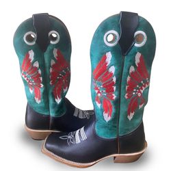 Bota Texana Carrapeta Couro Mustang Preto e Verde ... - JM Country