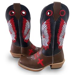 Bota Texana Carrapeta Couro Mustang Preto e Chocol... - JM Country