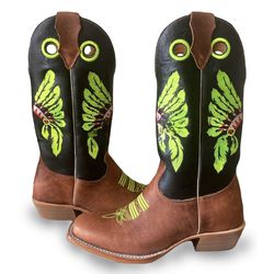 Bota Texana Carrapeta Couro Mustang Preto e Nobuck... - JM Country