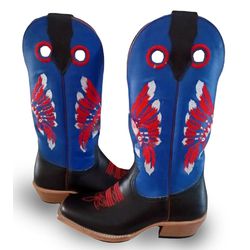 Bota Texana Carrapeta Couro Mustang Preto e Azul C... - JM Country