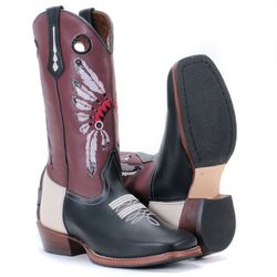 Bota Texana Carrapeta Couro Floater Preto/ Marfim ... - JM Country