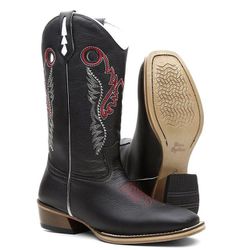 Bota Texana Carrapeta Couro Legítimo Floater Preto... - JM Country