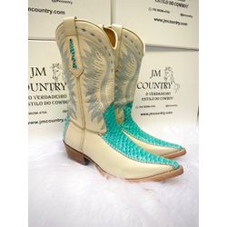 Bota Texana Masculina Bico Fino Couro Bovino Azul ... - JM Country