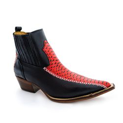 Botina Masculina Bico Fino Couro Floater Preto e A... - JM Country