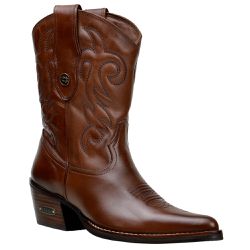 Bota Country Feminina Cano Médio Bico Fino Couro L... - JM Country