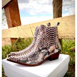 Botina Country Masculina Bico Fino Couro Bovino Le... - JM Country