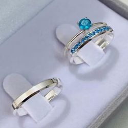 1115 - Combo + Trio Alianças Baratas Dourados 3,5mm Solitário Azul - Joias MB Loja Oficial