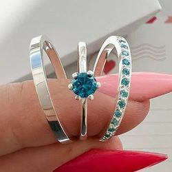 1079 - Combo + Trio Alianças Baratas Planaltina 2mm Solitário Azul - Joias MB Loja Oficial