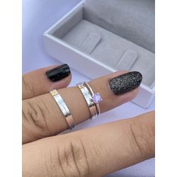 1039 - Combo + Trio Alianças Baratas Rio Verde 3mm Anel Solitário Lilas - Joias MB Loja Oficial