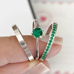 1071 - Combo + Trio Alianças Baratas Samambaia 2mm Solitário Verde - Joias MB Loja Oficial