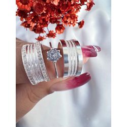 1004 - Combo + Trio Alianças Baratas Várzea Grande 8mm Solitário Branco - Joias MB Loja Oficial