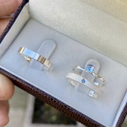 1014 - Combo + Trio Alianças Baratas Vitória da Conquista 3mm Solitário Azul - Joias MB Loja Oficial
